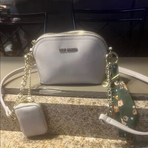Steve Madden Cream Crossbody Bag with a floral purse scarf. Super Cute!!